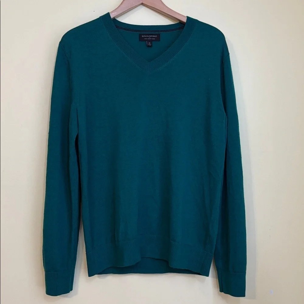 Banana Republic | Green Unisex Merino Wool V-Neck Knit Long Sleeve Sweater M